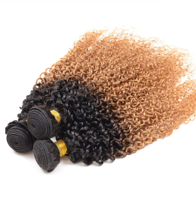 Free Shipping 3pcs Lot Ombre Peruvian Hair Extensions Brazilian Virgin Hair Kinky Curly Remy Human Hair Weave Bundles