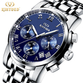 Famous Brand Kinyued Men Watch Metal Band Stainless Steel Quartz Watches Luminous Waterproof Calendar Mens Wristwatch
