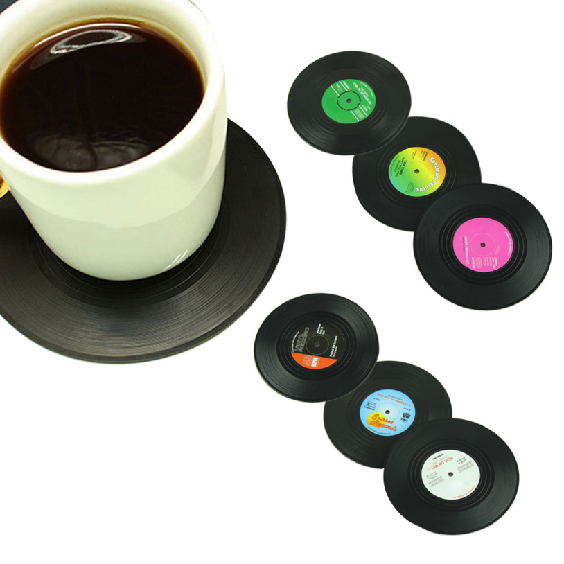 Image of 6 Pcs/ set Home Table Cup Mat Creative Decor Coffee Drink Placemat for table Spinning Retro Vinyl CD Record Drinks Coasters