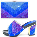 Elegant ROYAL BLUE high quality platform square HIGH HEELS Italian lady Shoes and Bag match party