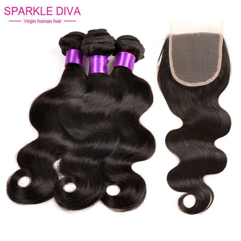 Image of 7A Brazilian Virgin Hair With closure Brazilian Hair Weave 3 Bundles With Closure Human Hair Brazilian Body Wave With Closure