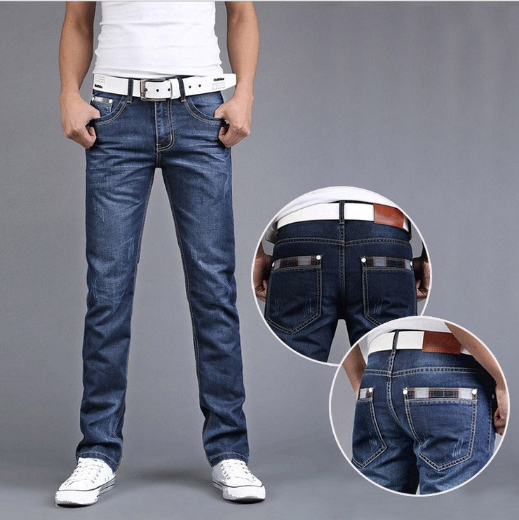 2015 straight slim jeans men\'s fashion pocket stra...