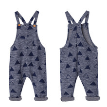 2016 spring/autumn fashion boys girls triangle printed overalls children cotton knitted looped pile suspender pants kids trouses