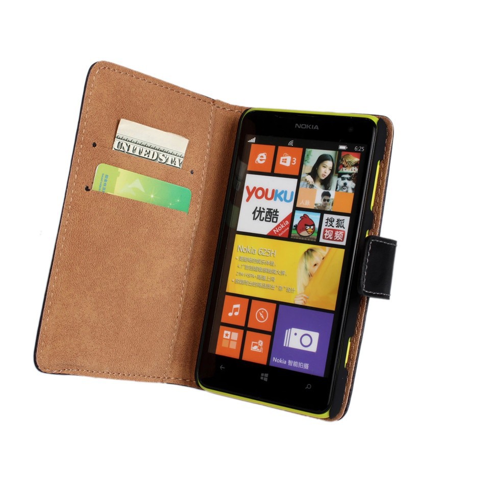 Genuine Leather Wallet Case for Nokia Lumia 625 Phone Bag Protective shell Flip Cover with Stand and Card Holder Black White Genuine Leather Wallet Case for Nokia Lumia 625 Phone Bag Protective shell Flip Cover with Stand and Card Holder Black White