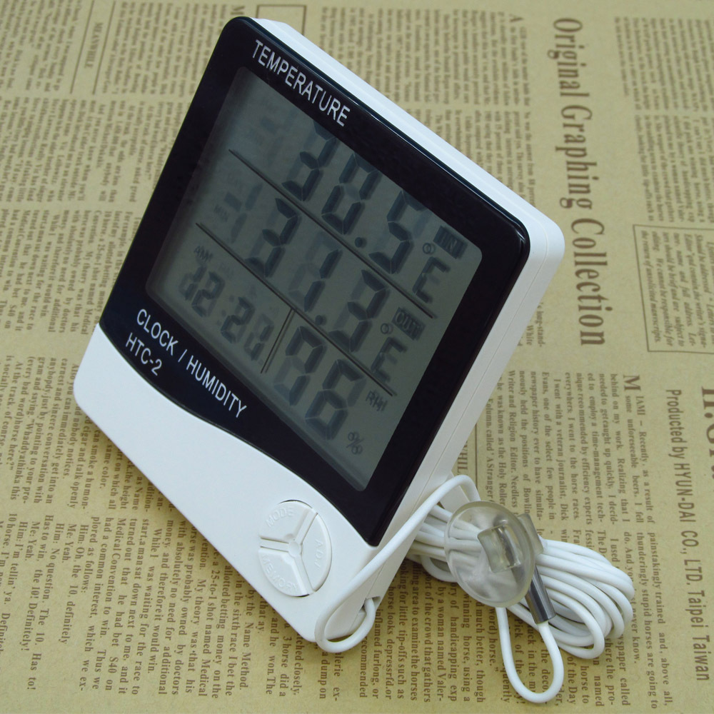 HTC 2 LCD Digital Thermometer Hygrometer Electronic Temperature Humidity Meter Clock Weather Station In outdoor Tester