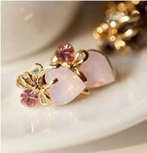 Free Shipping Wholesale Loving Ladies Bow Inlaid Zircon Crystal Earrings Jewelry Accessories