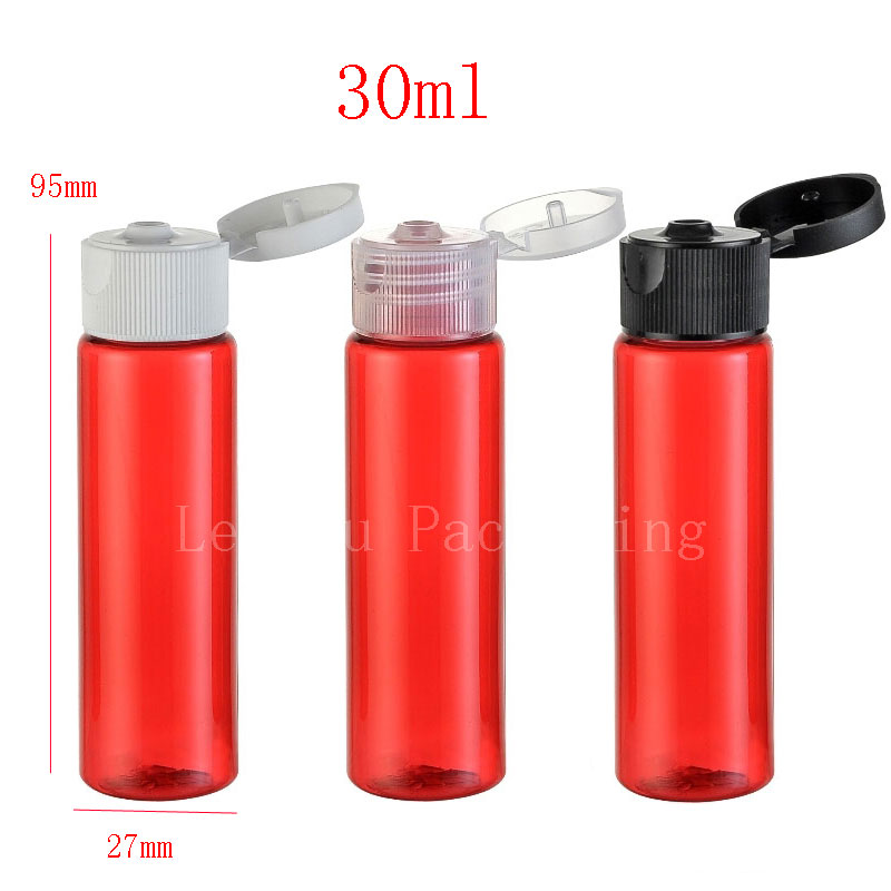 30ml X 100 red travel size empty plastic bottles containers with flip top cap 1oz sample PET bottles, empty cosmetic bottles