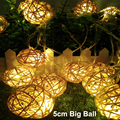 New 5cm rattan ball led string lights 20leds 5m christmas lights indoor outdoor decoration fairy lights