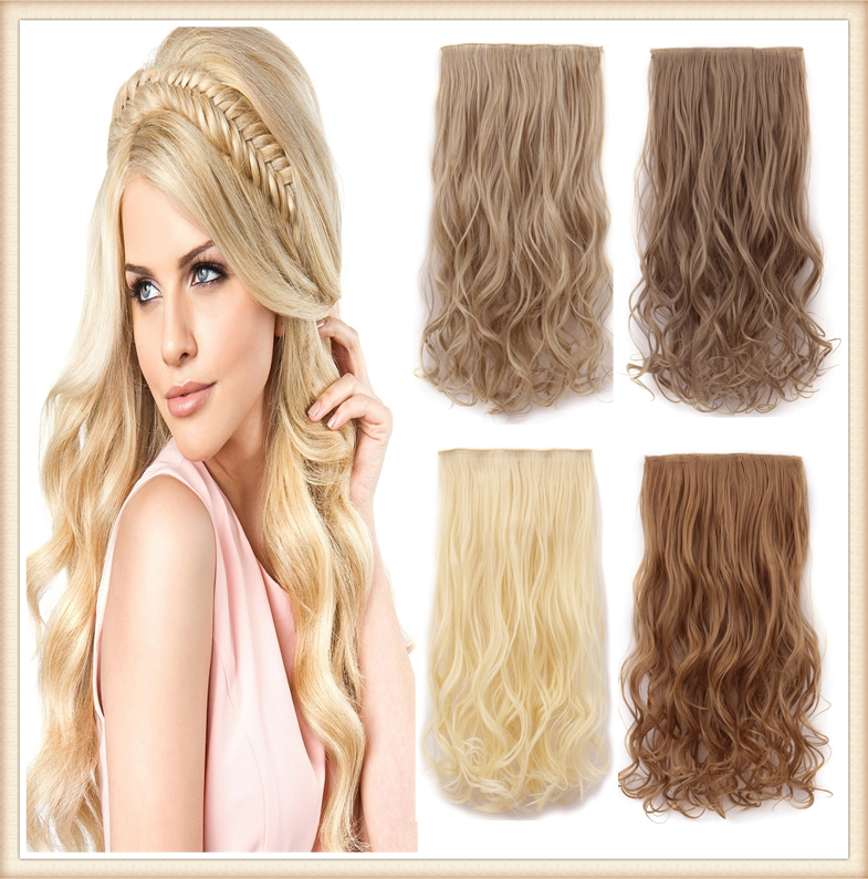 One Piece Full Head Natural Hair Extension Women Long Wavy Clip in Hair Extensions 5Clips Heat Resis