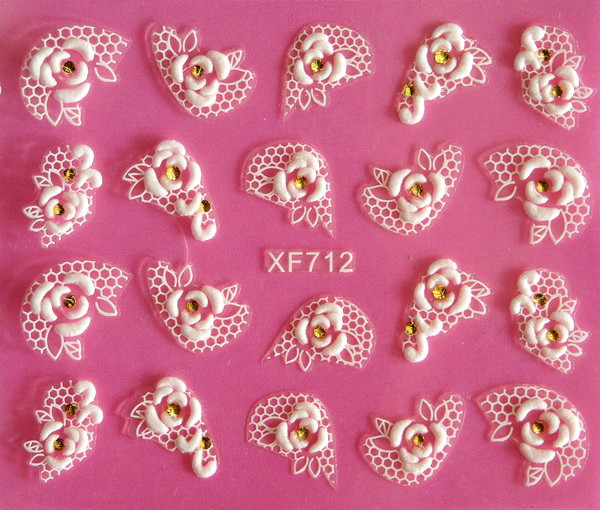Image of Europe beauty white flower rose lace carved 3D nail art stickers 3D nail stickers tools XF712