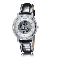 2015 esqueleto de lujo marca de moda Casual relojes hombres de acero inoxidable reloj de la mano del viento para hombre vestido reloj de pulsera