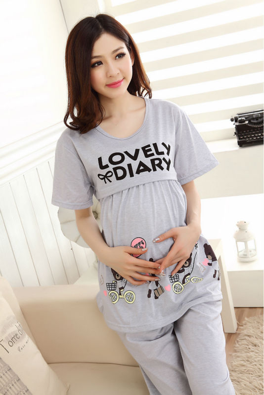 Cute bears Red Summer Pregnant woman pajamas nightwear clothing for pregnancy Puerpera breastfeeding clothes set maternal top 21