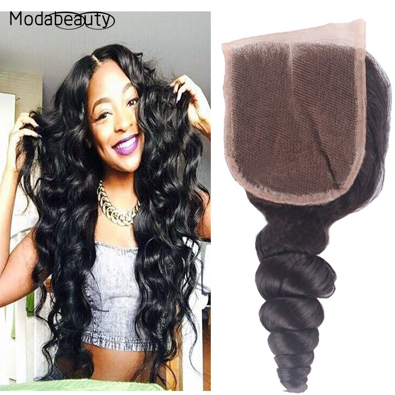Image of Cheap 6A Brazilian Virgin Hair Lace Closure Loose Wave Free/Middle/3 Part Lace Closure Bleached Knots 100% Virgin Human Hair