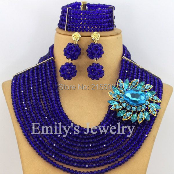 African Beads Jewelry Set Royal Blue Nigerian Wedding African Beads Jewelry Set 10 Rows Crystal Beads Jewelry Set 2014New AJS322