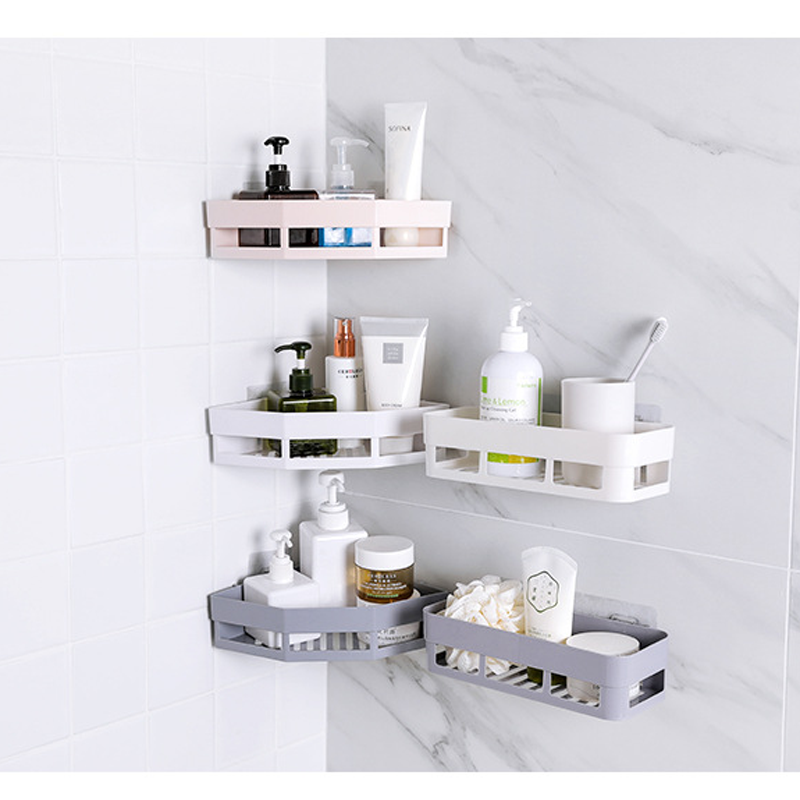 Hot Adhesive Bathroom Shelf Wall Mounted Corner Storage Rack Kitchen Organizer 