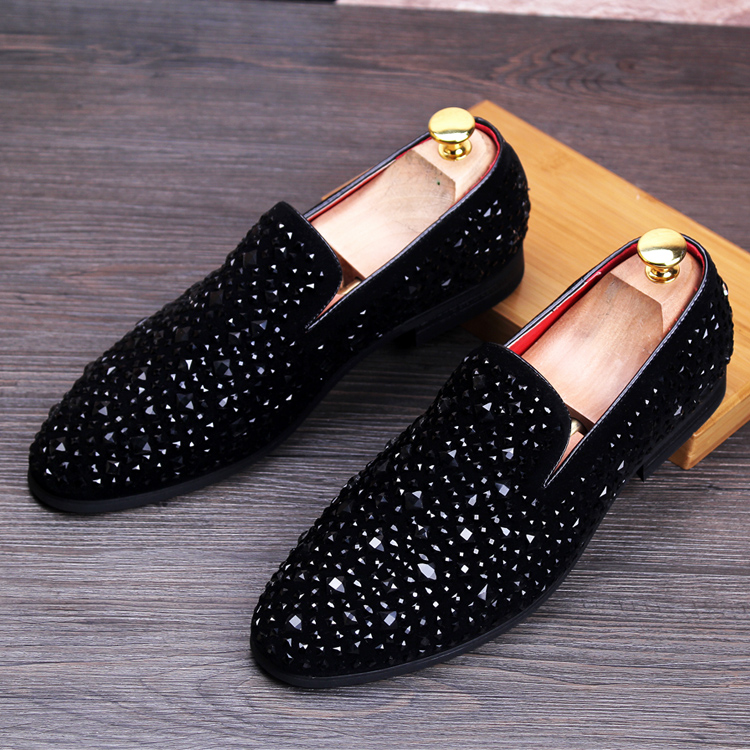 black loafers with rhinestones