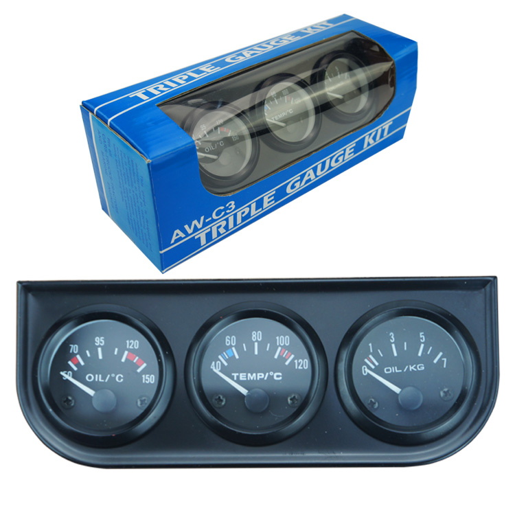 Free Shipping 52mm Triple kit Oil Temp Gauge Water Temp Gauge Temperature Oil Pressure Gauge