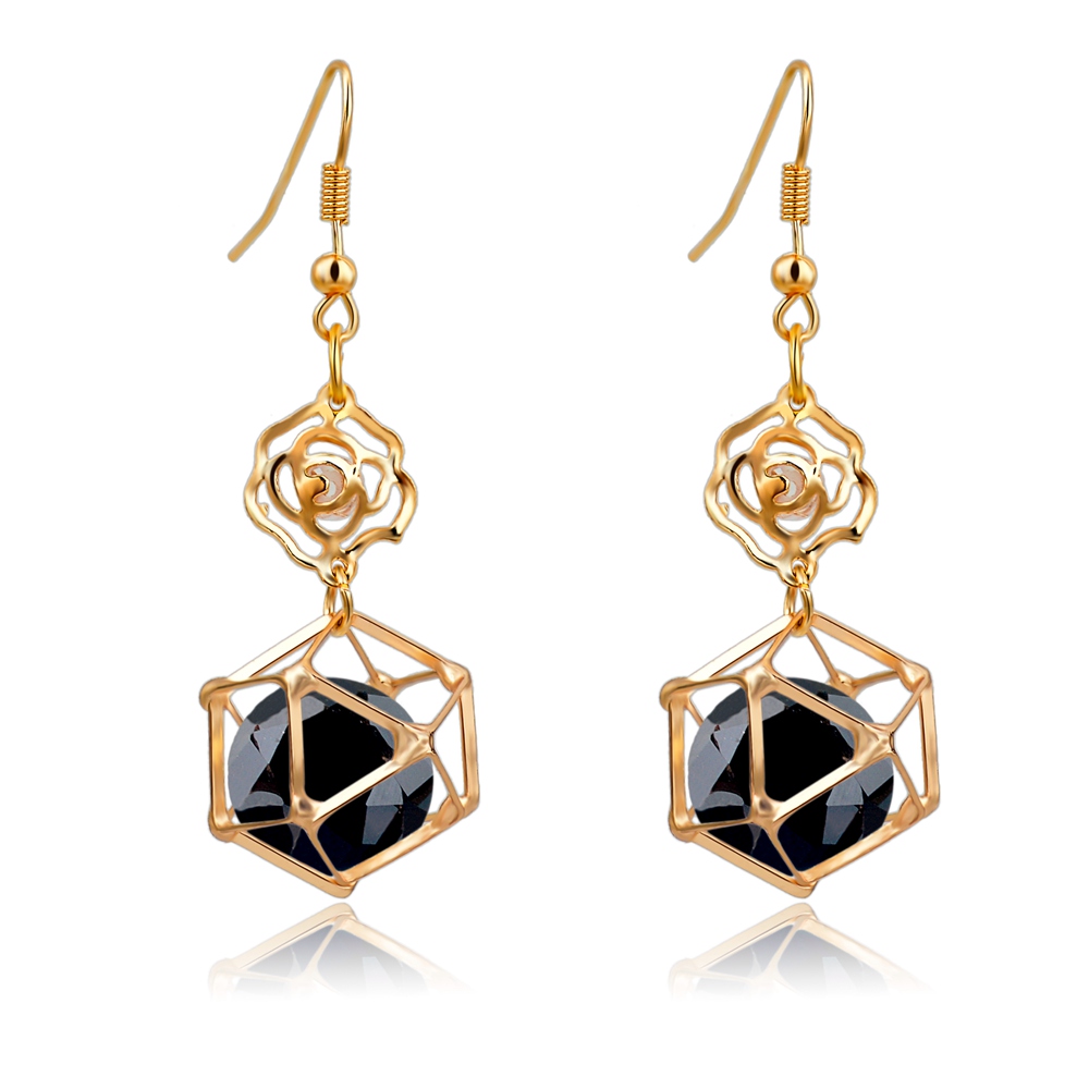 Image of Long Gold Earrings With Stones For Women Classic Black Crystal Earrings Fashion Jewelry 2016 Boucle d'Oreille Mariage Ser150001