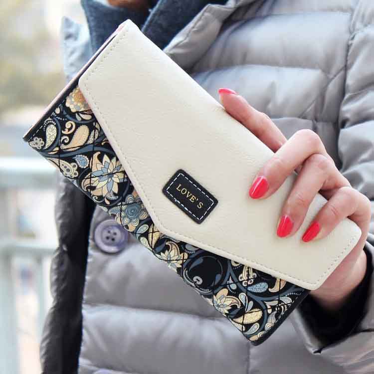 Neon Color Women Wallet Fashion Floral Wallets Vintage Clutch PU Leather Card Holder Handbag Carteira Feminina