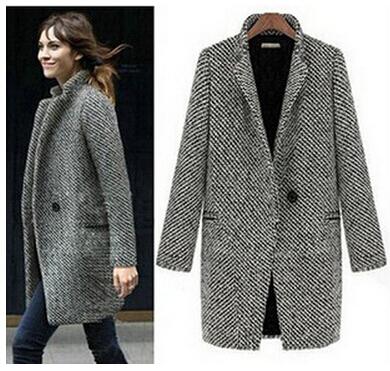Image of free shipping elegant women winter wool coats plus size grey warm cotton trench laides velvet thick jacket long outdoor overcoat