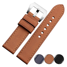 Alta calidad hechos a mano del cuero genuino reloj correa de la banda para P reloj 22 mm con plata mate Hardware