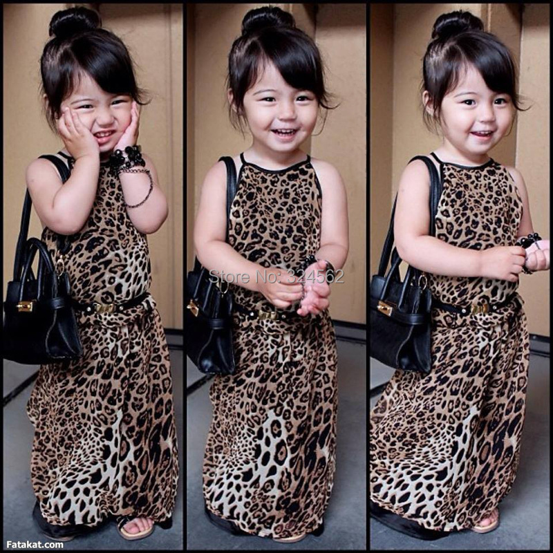 2015 Summer New Children's Sleeveless dress European and American girls Leopard Halter Dress princess dress