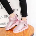 Winter New Plush Warm Snow Boots Pink Glitter Short Buckle Flats 2016 Women Ankle Boots 6