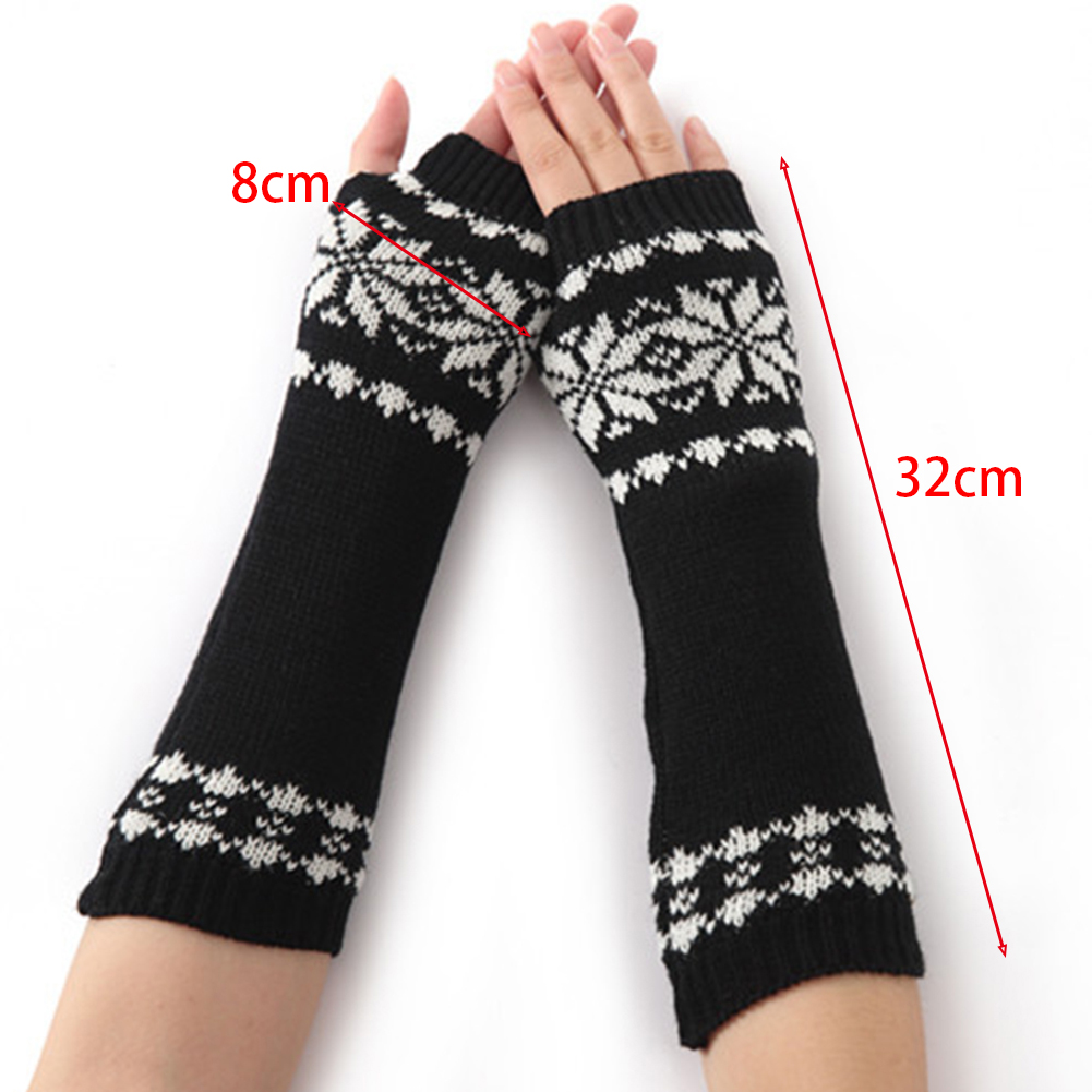 Women Winter Lace Hem Knit Half Finger Long Fingerless Arm Warm Gloves New