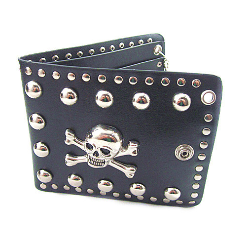 QB009 Promotion punk rock vintage Skull retro Genuine leather men wallets purse short fold wallets