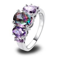 Hot sale! Victoria Wholesale Oval Cut Mystic Rainbow Topaz & Amethyst 925 Silver Ring Size 6 7 8 9 10 11 12 13 Free Shipping
