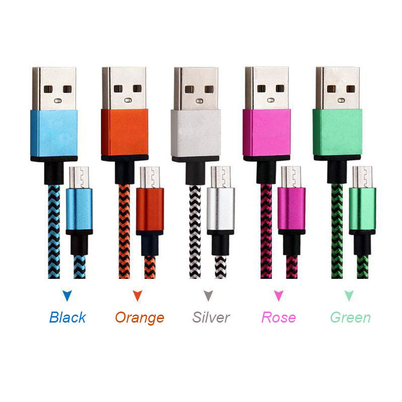 Image of 1m Nylon Line and Metal Plug Micro USB Cable Cord Data Sync Charging for Samsung Galaxy S6 Edge S4 A7 HTC M8 Sony Z3 Huawei