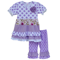 Factory Selling Girls Summer Sets Boutique Clothing Short sleeved Dot Top Floral Patchwork Multi layers Ruffle