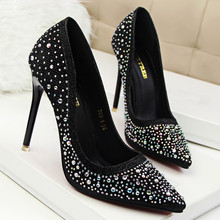 Women Pumps Rhinestone Wedding Shoes Women High Heels Red Bottom Pointed Toe Valentine Shoes Gold Sliver Black