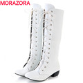 MORAZORA 2016 new fashion knee high boots lace up sexy low heels comfortable high quality autumn