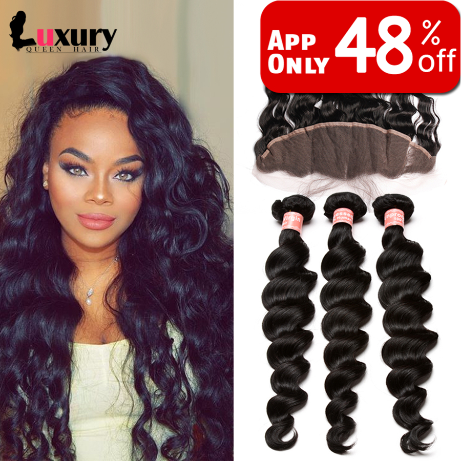 Image of Ear to Ear Lace Frontal Closure With Bundles Brazilian Virgin Hair With Closure Loose Wave Rosa Queen Hair Products With Closure