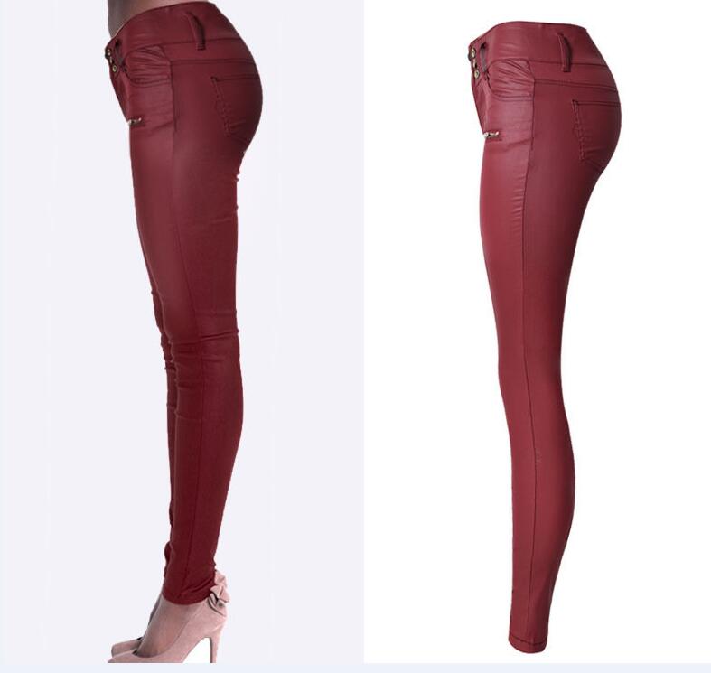 2020 Womens Sexy Faux Leather Stretch Skinny Pants Lady Black High Waisted Slim Jeans Trousers 