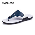 YIQITAZER 2017 High Quality Summer Beach Sandals Man Leather Slippers Men Designer Mens Flip flops Slides
