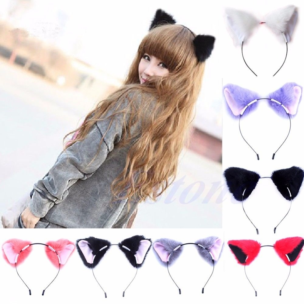 Image of Free shipping Fashion Girl Cute Cat Fox Ear Long Fur Hair Headband Anime Cosplay Party Costume