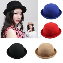 Free Shipping Vintage Fashion Wool Women s Cute Lady Hat Trendy Bowler Derby Hat Men s