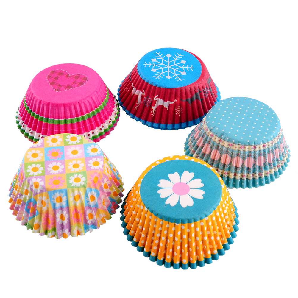 Image of New Cute 100Pcs Cartoon Greaseproof Round Cupcake Paper Cake Cup Holder Muffin Cases Xmas Party Wedding