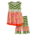 Girls Clothes Flower Decoration Round Neck Stripe Lace Blouse And Models Flounced Stitching Shorts Vetement Fille