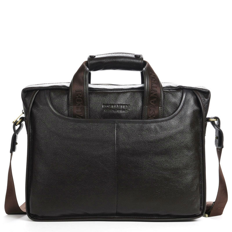 Image of 100% GENUINE LEATHER Cowhide Shoulder Leisure Men's Bags Business Messenger Portable Briefcase Laptop Large Purse 14" Handbag
