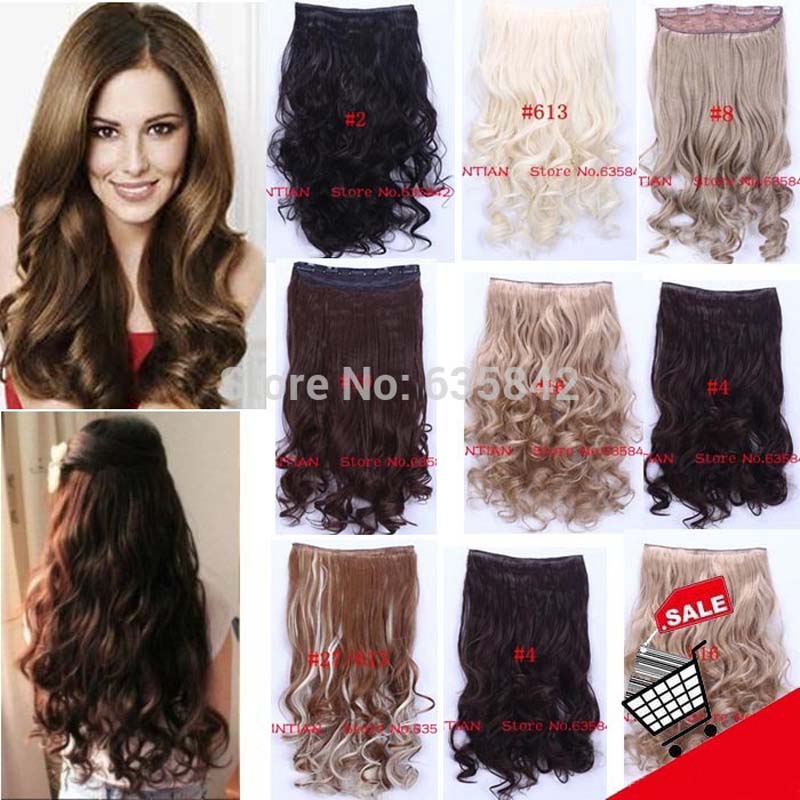 Synthetic Clip in Hair Extensions Heat Resistant Fiber 5 Clips Hairpiece Curly Wavy 24inches 60cm 12
