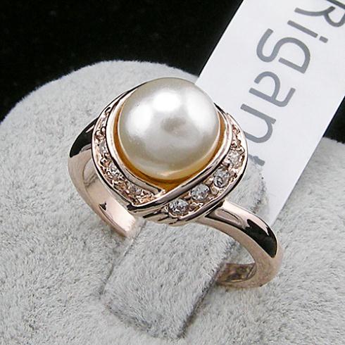 2014 New Sale Real Italina Rigant Genuine Austria Crystal 18K gold Plated Pearl Rings for Women