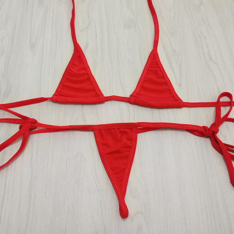 2022 Women Sexy Mini Micro Exotic Bikinis Set Summer Bandage Halter