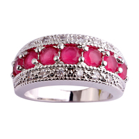 Fashion Women Band Rings Round Cut Red Ruby 925 Silver Ring Size 6 7 8 9 10 11 12 Free Shipping Free Shipping New For Ladies