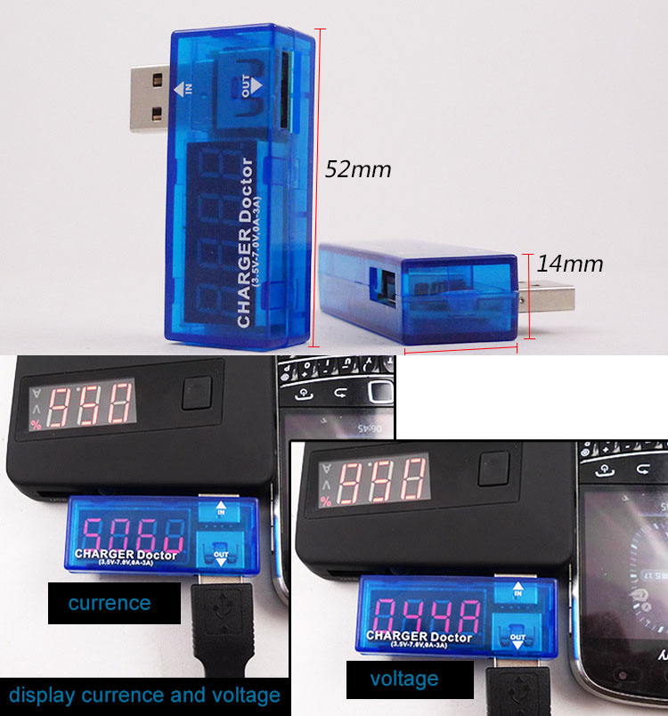 Amper Meter USB electric current monitor, ammeter voltmeter, LCD, 3V-7V, 0.05A-3.5A, , ampere, test power bank