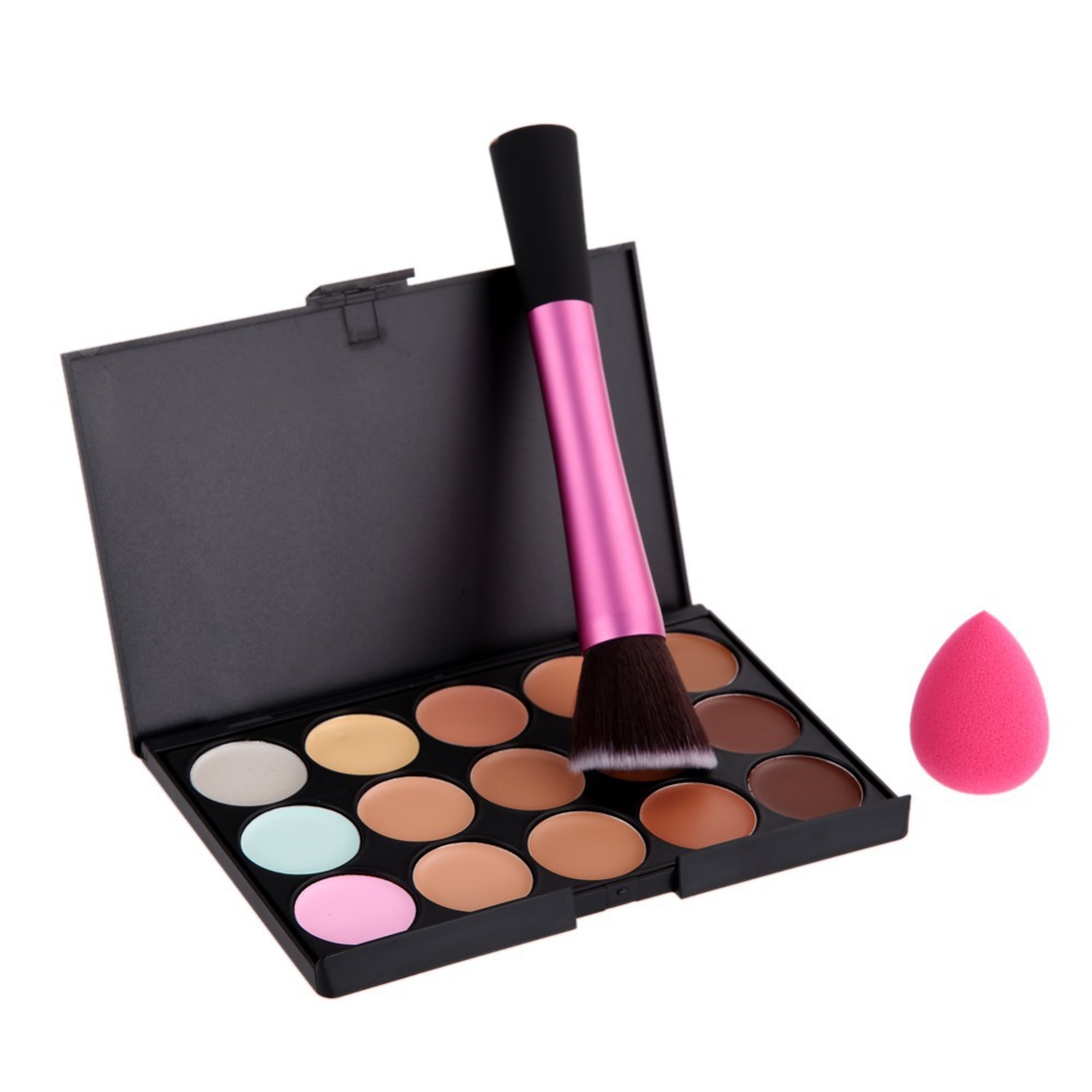 15 Colors Professional Maquiagem Makeup Set Concealer Contour Pallet Angled Comestics Brush Sponge Puff BHU2