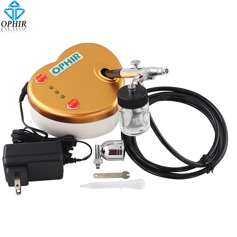 OPHIR Free Shipping 0.3mm Dual-Action Airbrush Kit White Mini Air Compressor for Cake Tattoo Hobby 100V-240V _AC041W+AC005+AC011