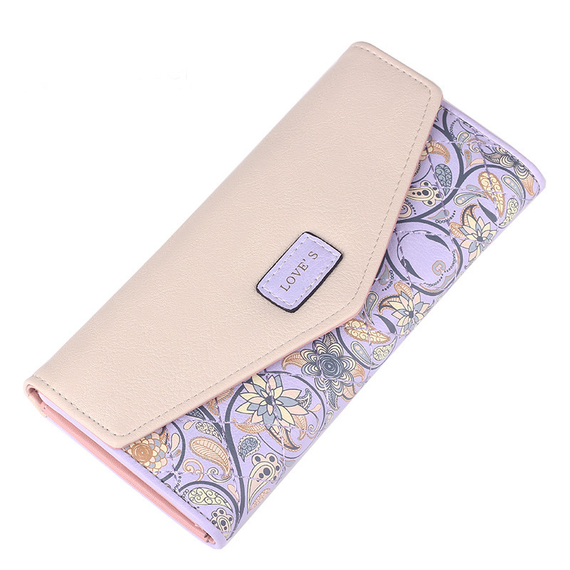 Image of New Fashion PU Leather Envelope Women Wallets 5 Colors Flowers Printing 3Fold Wallet Long Ladies Clutch Coin Purse Card Holder